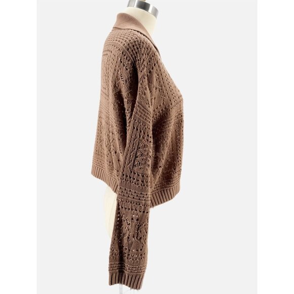 INTERMIX Suki Pointelle Knit Polo Sweater in Tan S - Picture 3 of 11